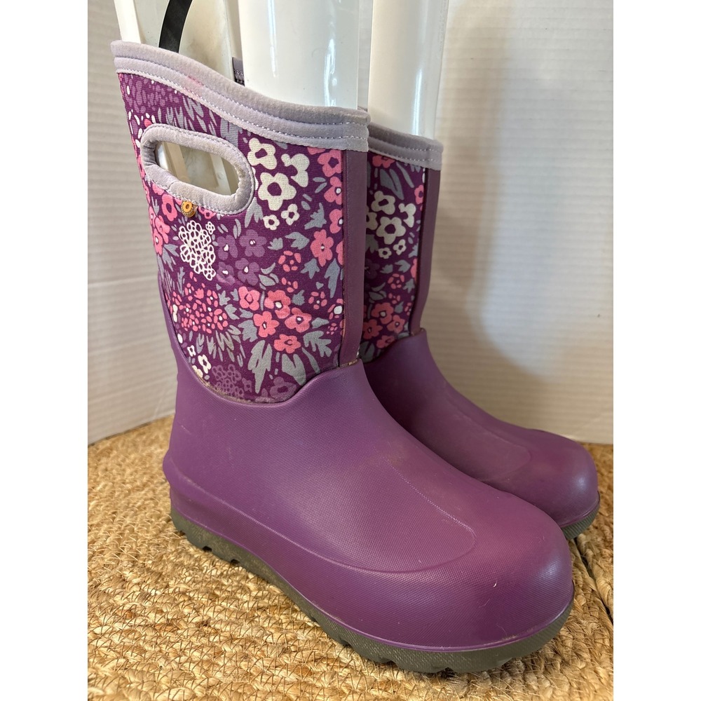 Bogs Neo-Classic NW Kids Purple Floral Insulated Winter Boots Youth 3 - see pics